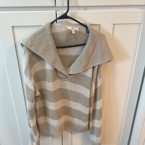 Banana Republic Beige and Cream Striped Turtleneck Sweater